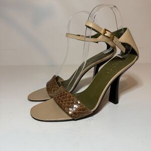 Vintage Gucci 90’s Tom Ford Era Slingback Snake skin 3” Heels Sandals Sz 38 7C